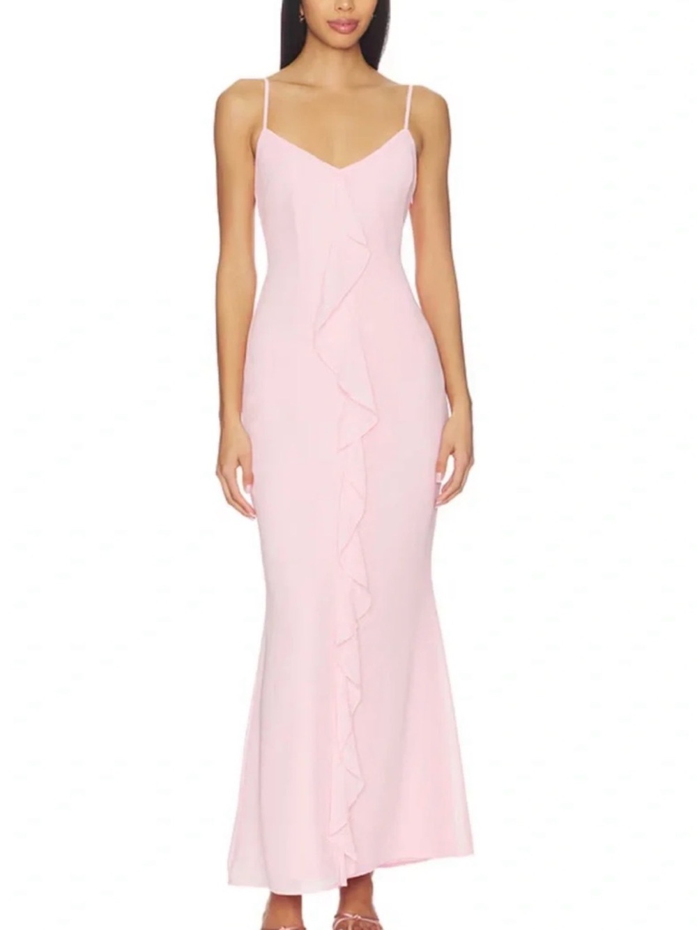 More to Come Vienna Maxi Dress - pink with ruffle. Size medium.